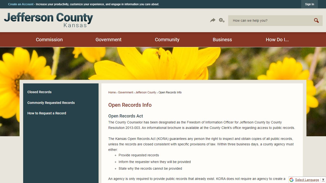 Open Records Info | Jefferson County, KS - Official Website