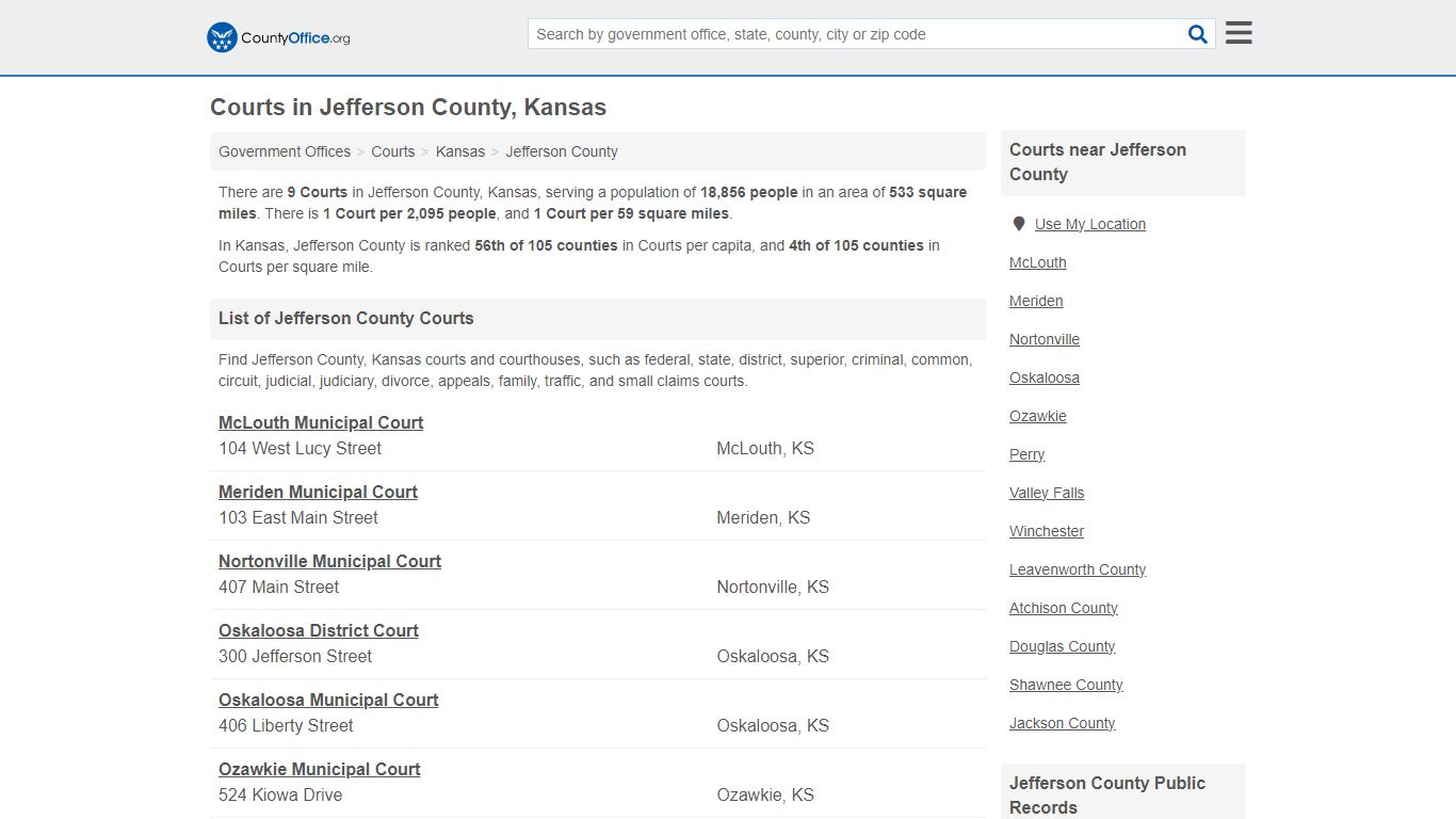 Courts - Jefferson County, KS (Court Records & Calendars)